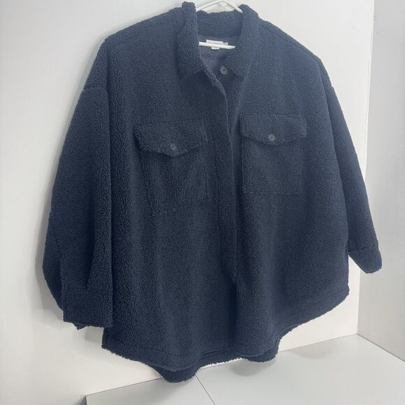 Good American 90's Contour Faux Shearling Jacket Oversized Midnight Blue 4xl 7/8 - Picture 4 of 12